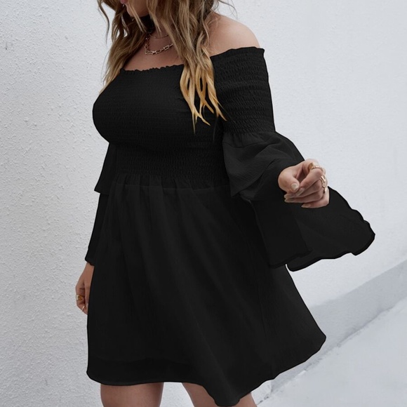 Boho Plus Off Shoulder Ruffle Bell Sleeve Dress - Picture 4 of 14